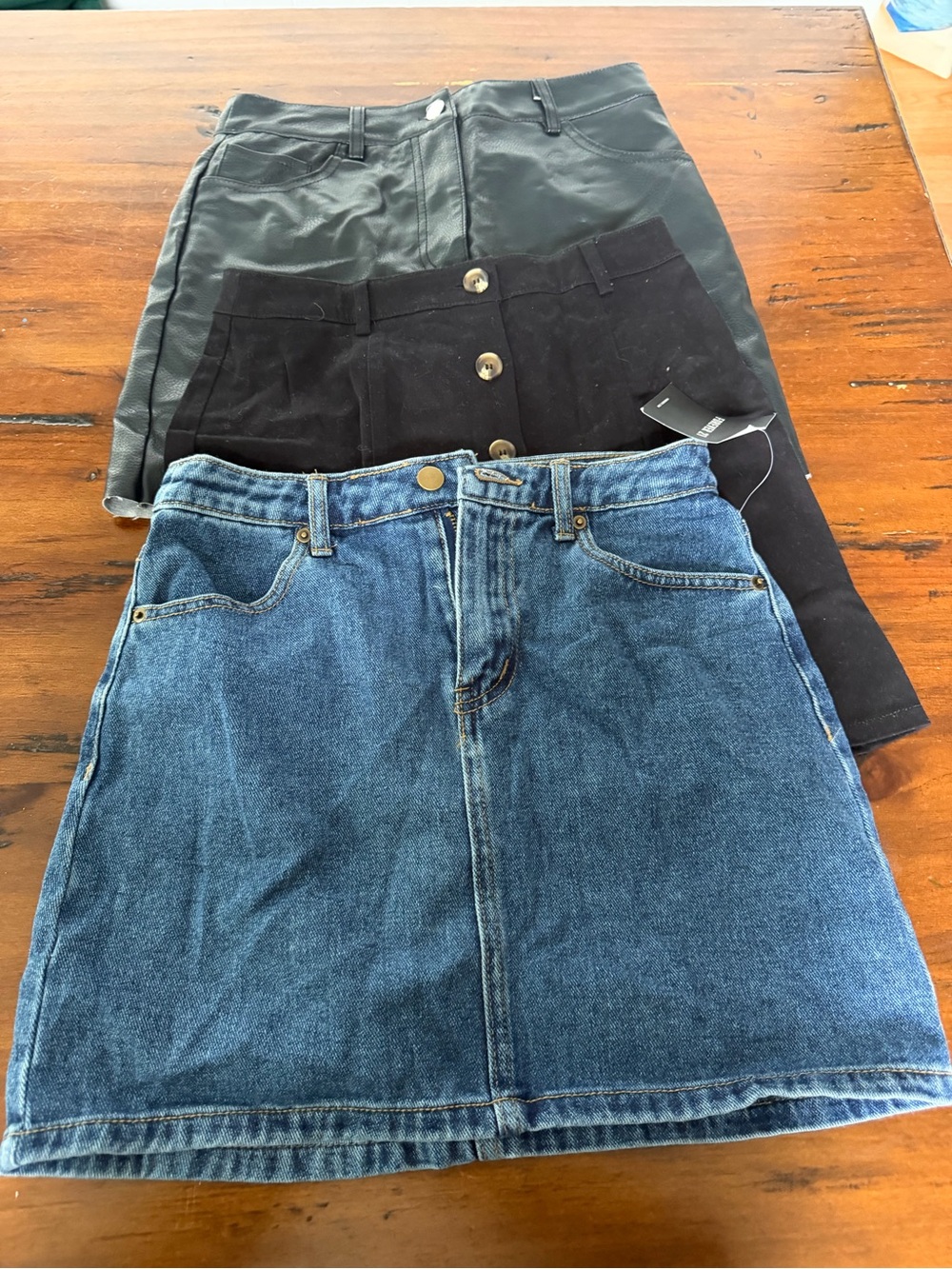 3 Forever 21 Skirts: Black Suede-Look Skirt; Demin Skirt: Camouflage Skirt